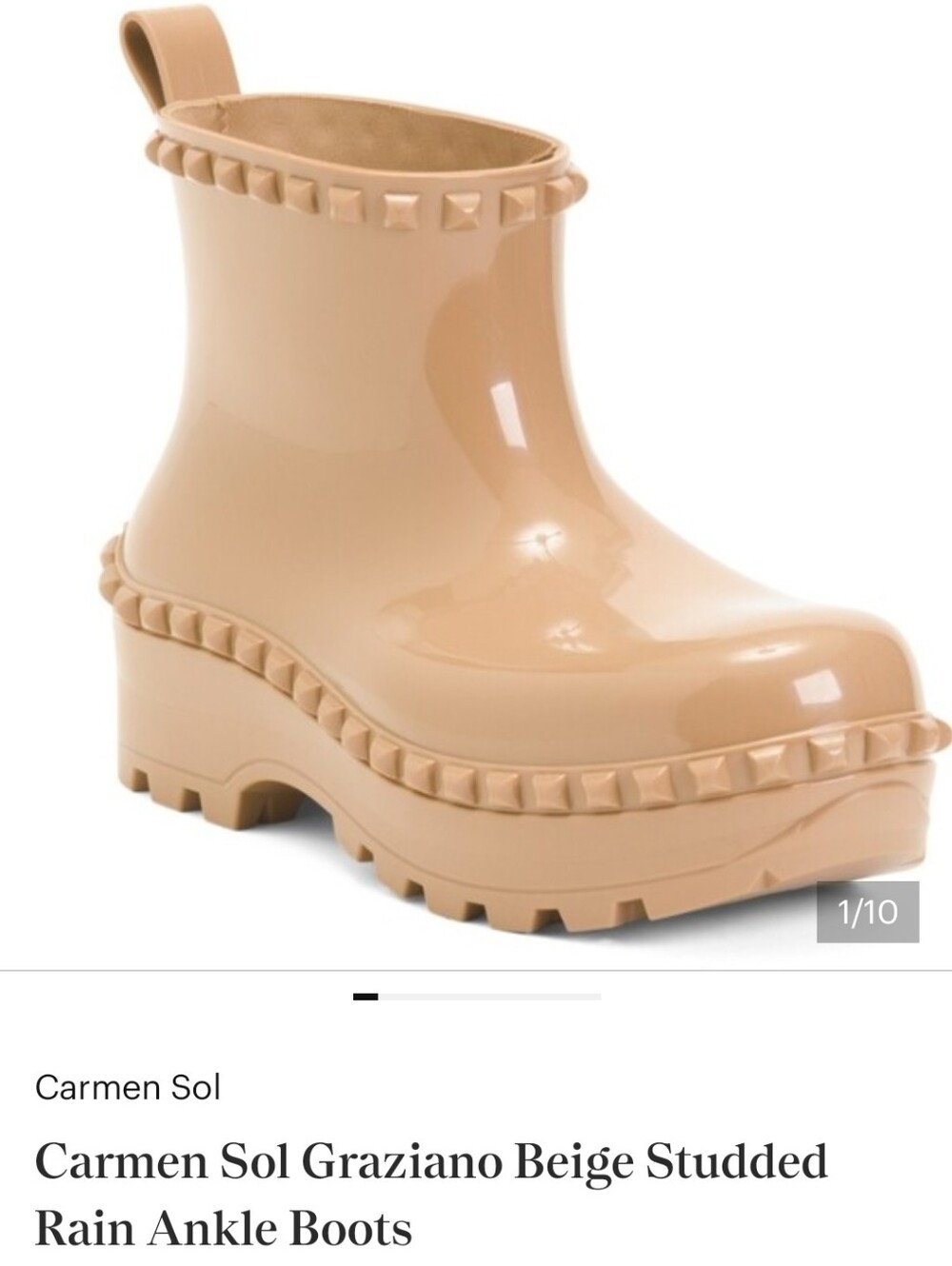 Carmen Sol Beige Studded Rain Ankle Chunky Boots